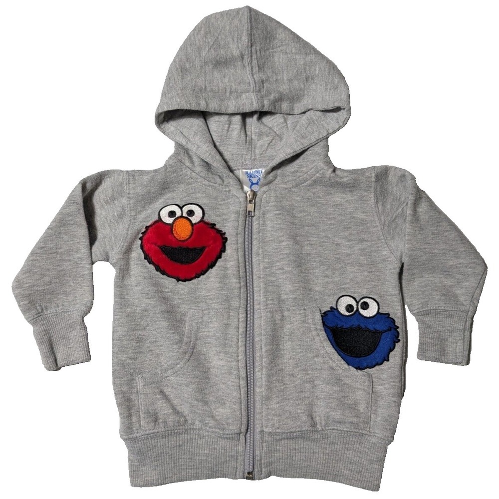 RABBIT SKINS X SESAME STREET ELMO & COOKIE MONSTER Baby 6 Months Gray Hoodie